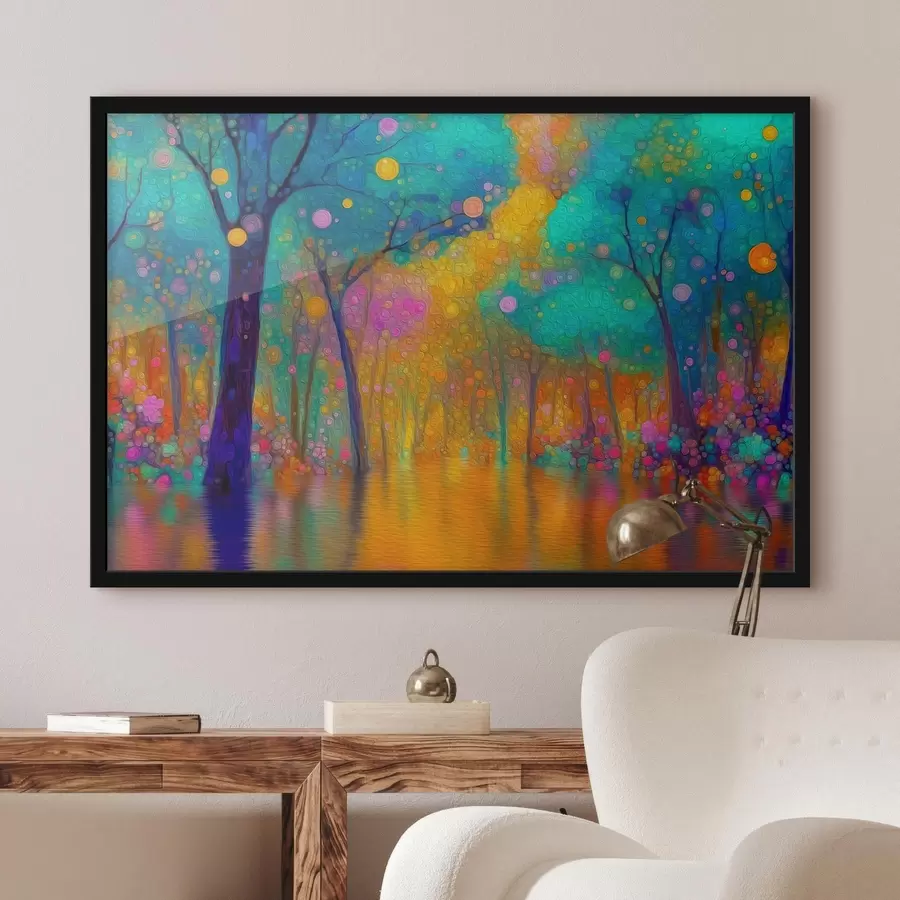 carta da parati Foresta fantastica dai colori vivaci con riflessi nell'acqua nr. f46171