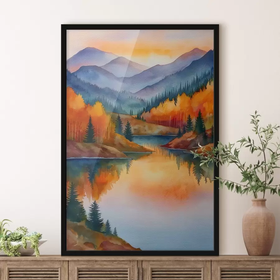 carta da parati Paesaggio autunnale con montagne riflesse in un lago calmo nr. f46174