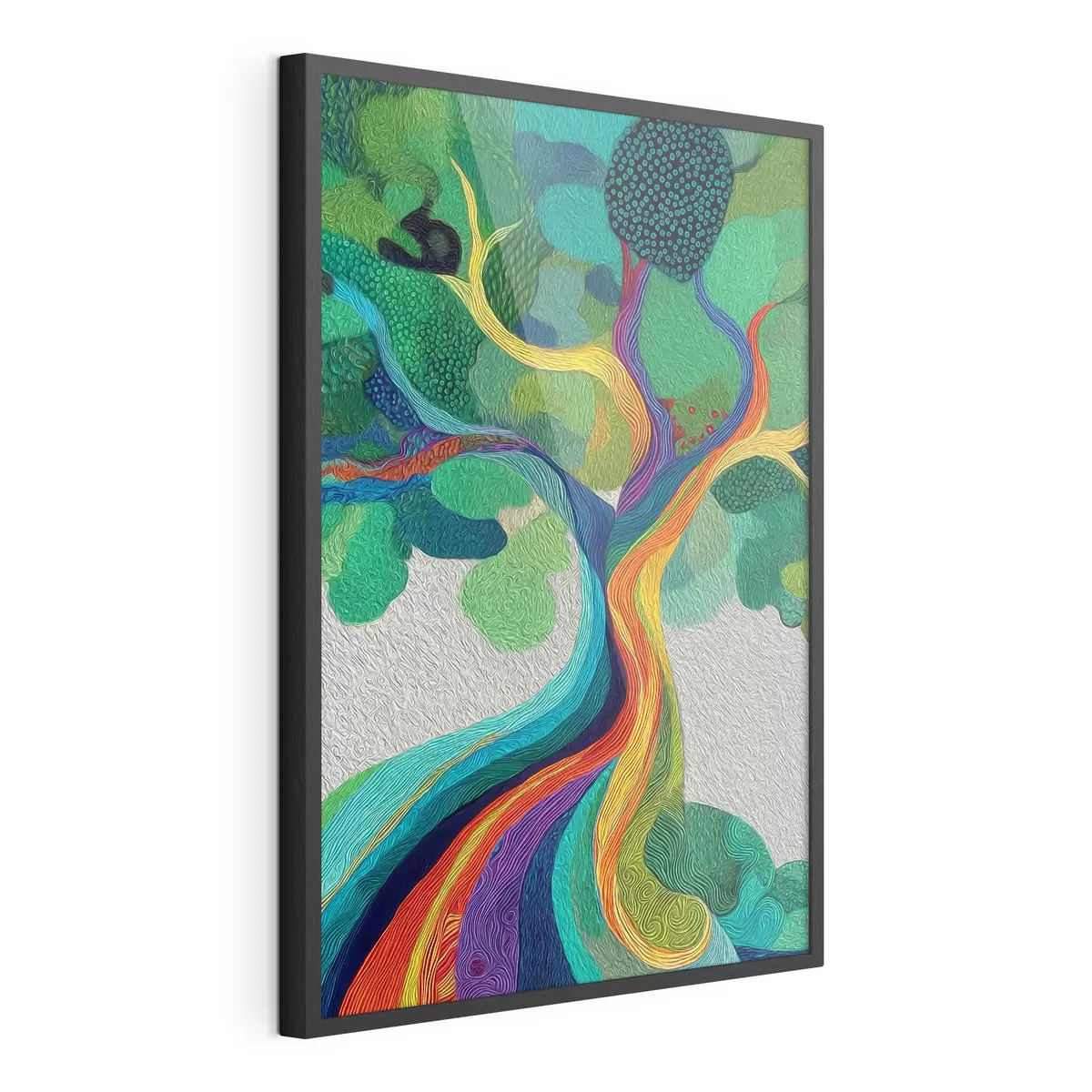 Poster Albero con rami arcobaleno su sfondo verde f46173