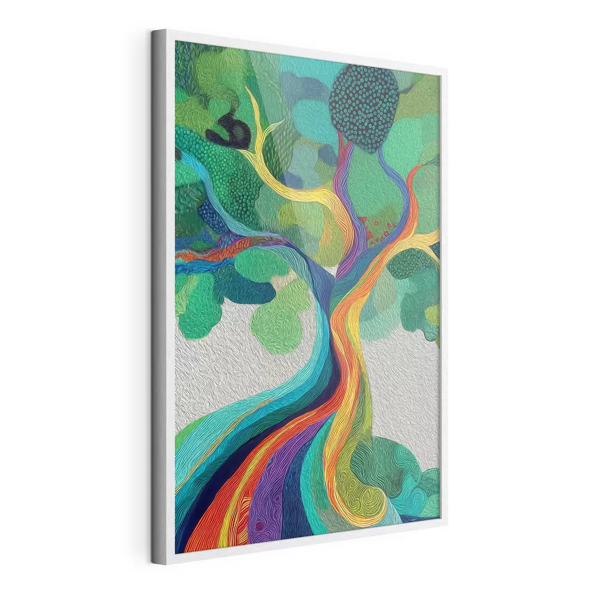Poster Albero con rami arcobaleno su sfondo verde f46173