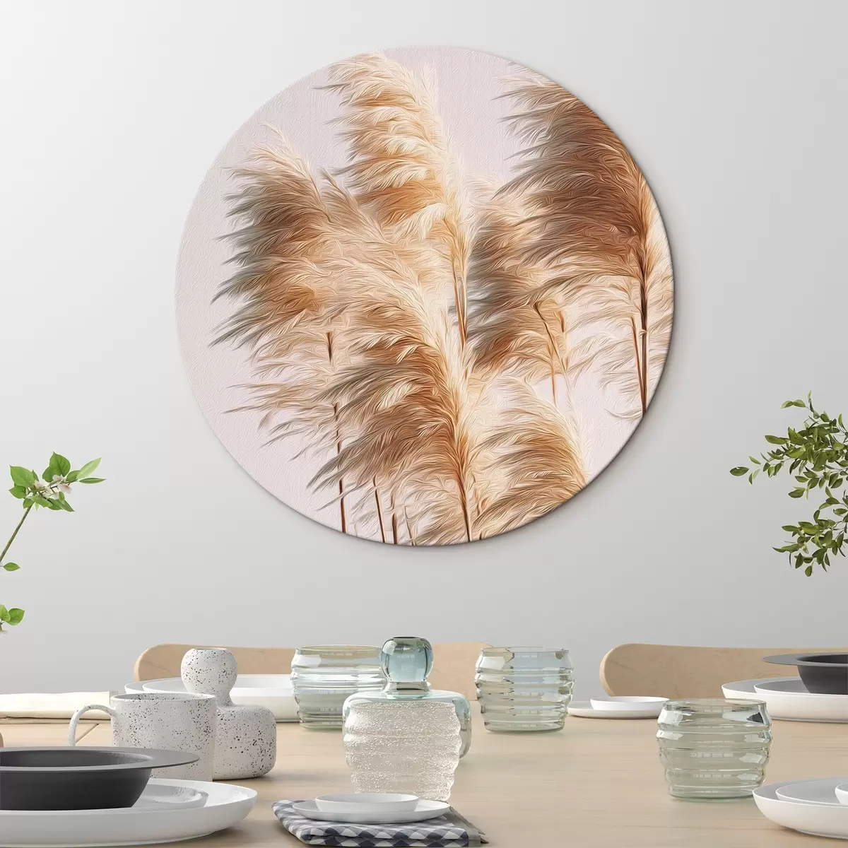 Quadri rotondi Erbe decorative soffici su sfondo chiaro r46157