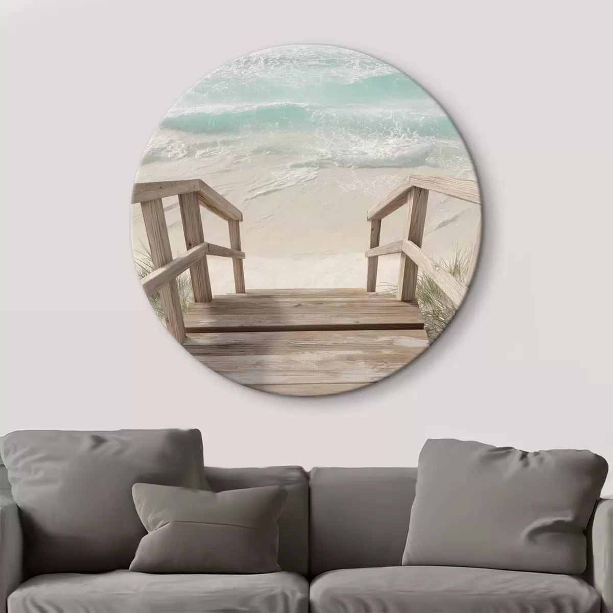 Quadri rotondi Scale in legno che conducono a una spiaggia turchese r46163