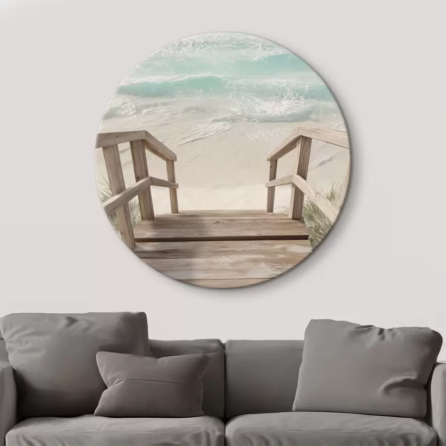 carta da parati Scale in legno che conducono a una spiaggia turchese nr. r46163