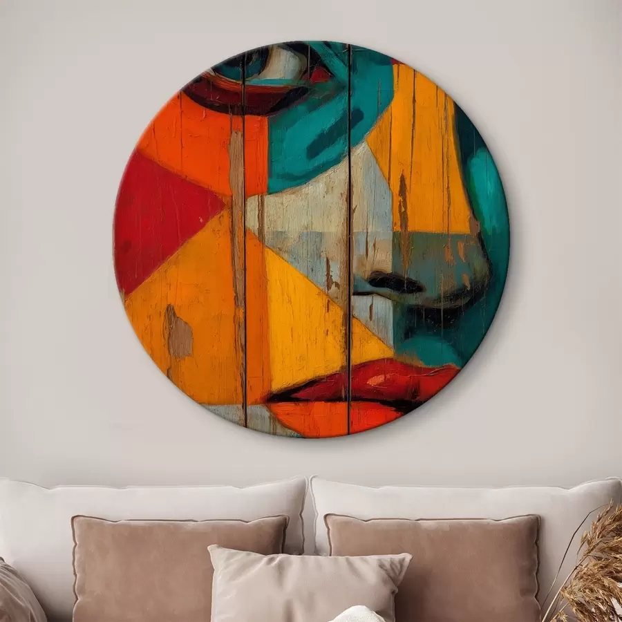 carta da parati Ritratto geometrico luminoso su tavole di legno nr. r46165