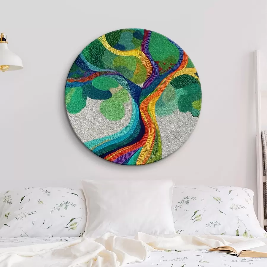 carta da parati Albero con rami arcobaleno su sfondo verde nr. r46173