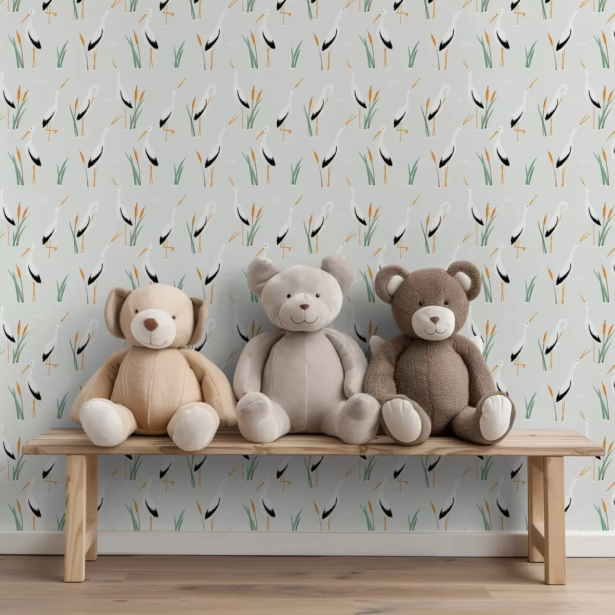 Carta da parati Aironi tra i canneti su sfondo chiaro a00650v2