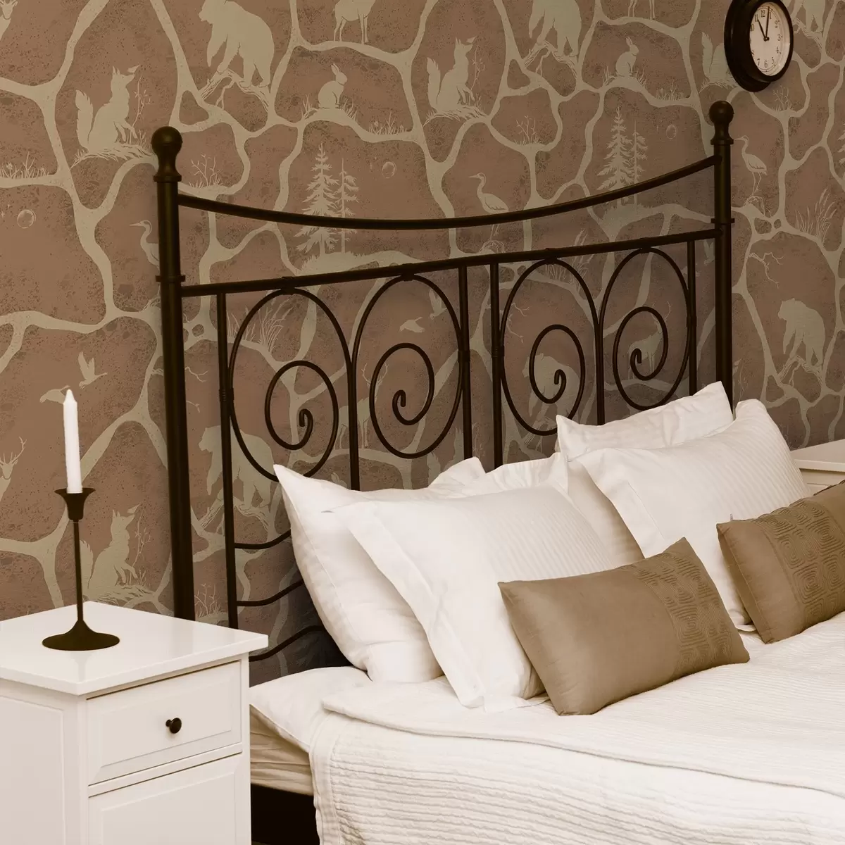 Carta da parati Sagome di animali e alberi in un paesaggio naturale con texture in pietra a00727