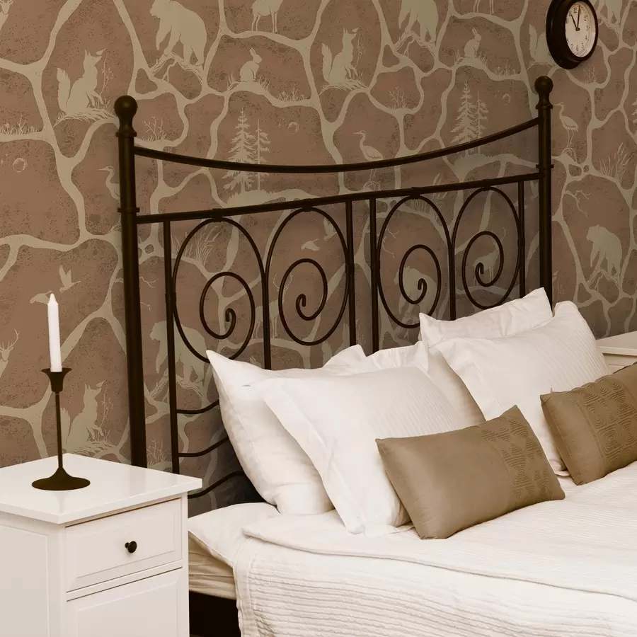 carta da parati Sagome di animali e alberi in un paesaggio naturale con texture in pietra nr. a00727