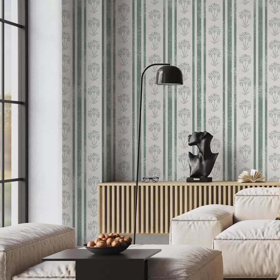 carta da parati Motivo a nastro con fiori nei toni del verde nr. a00732