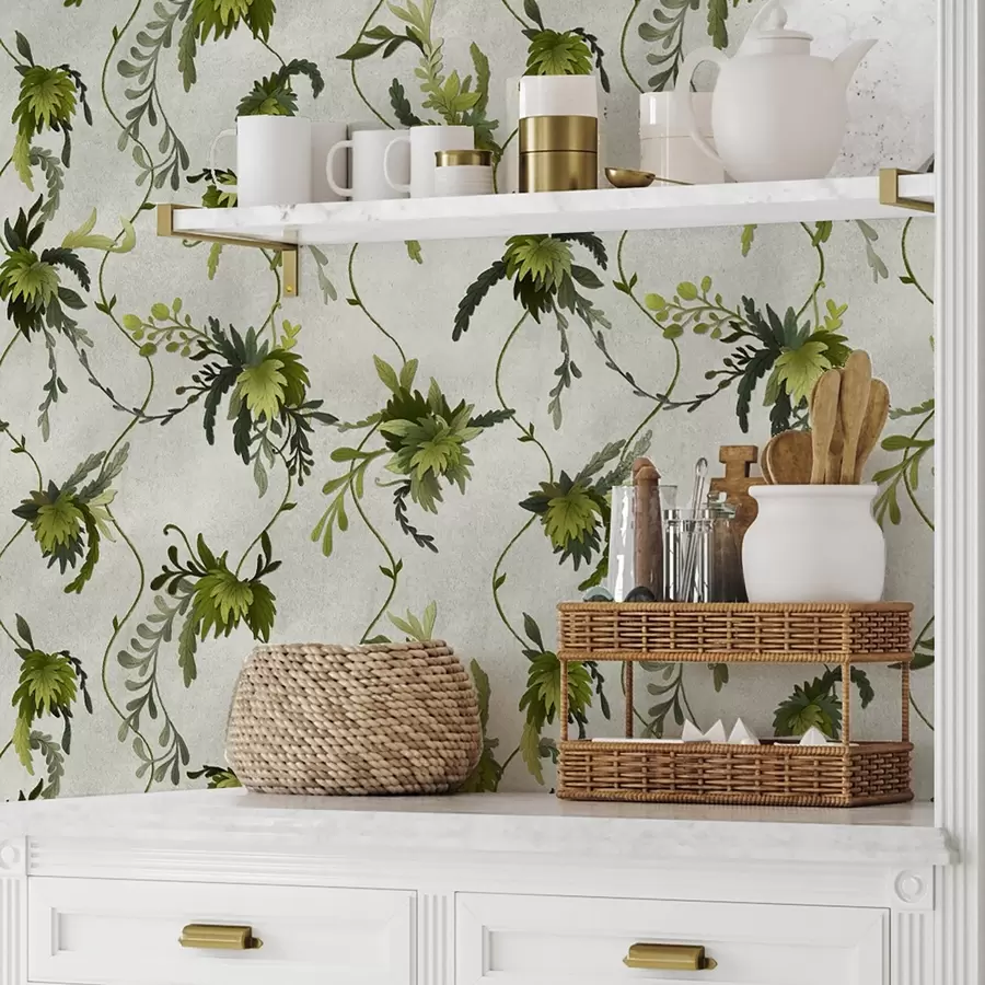 carta da parati Rami rampicanti con foglie su sfondo chiaro nr. a00806