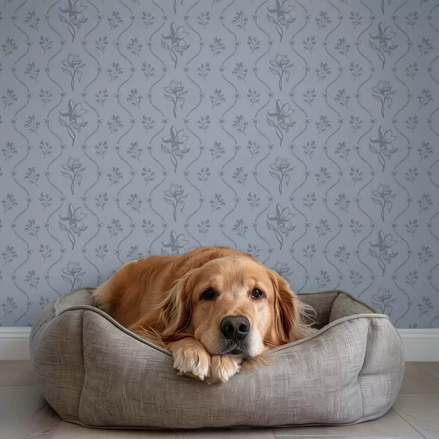 carta da parati Piccoli fiori e nastri in una palette di colori grigio-blu nr. a00808v2