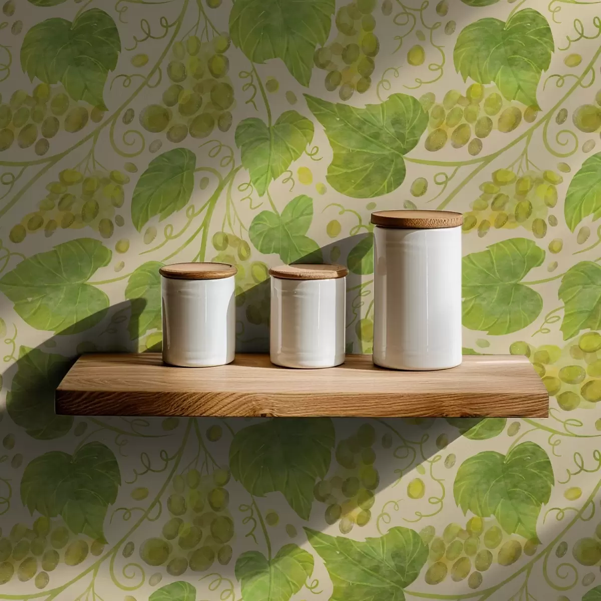 Carta da parati Uva e foglie verdi su sfondo chiaro a00834