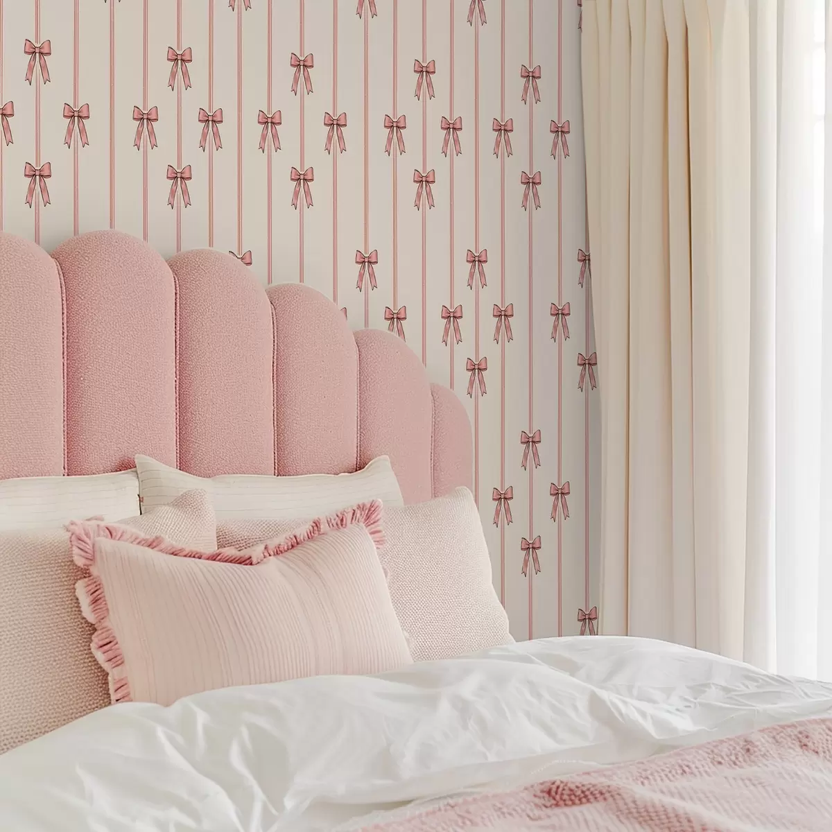 Carta da parati Nastri verticali con fiocchi, sfondo avorio a00653