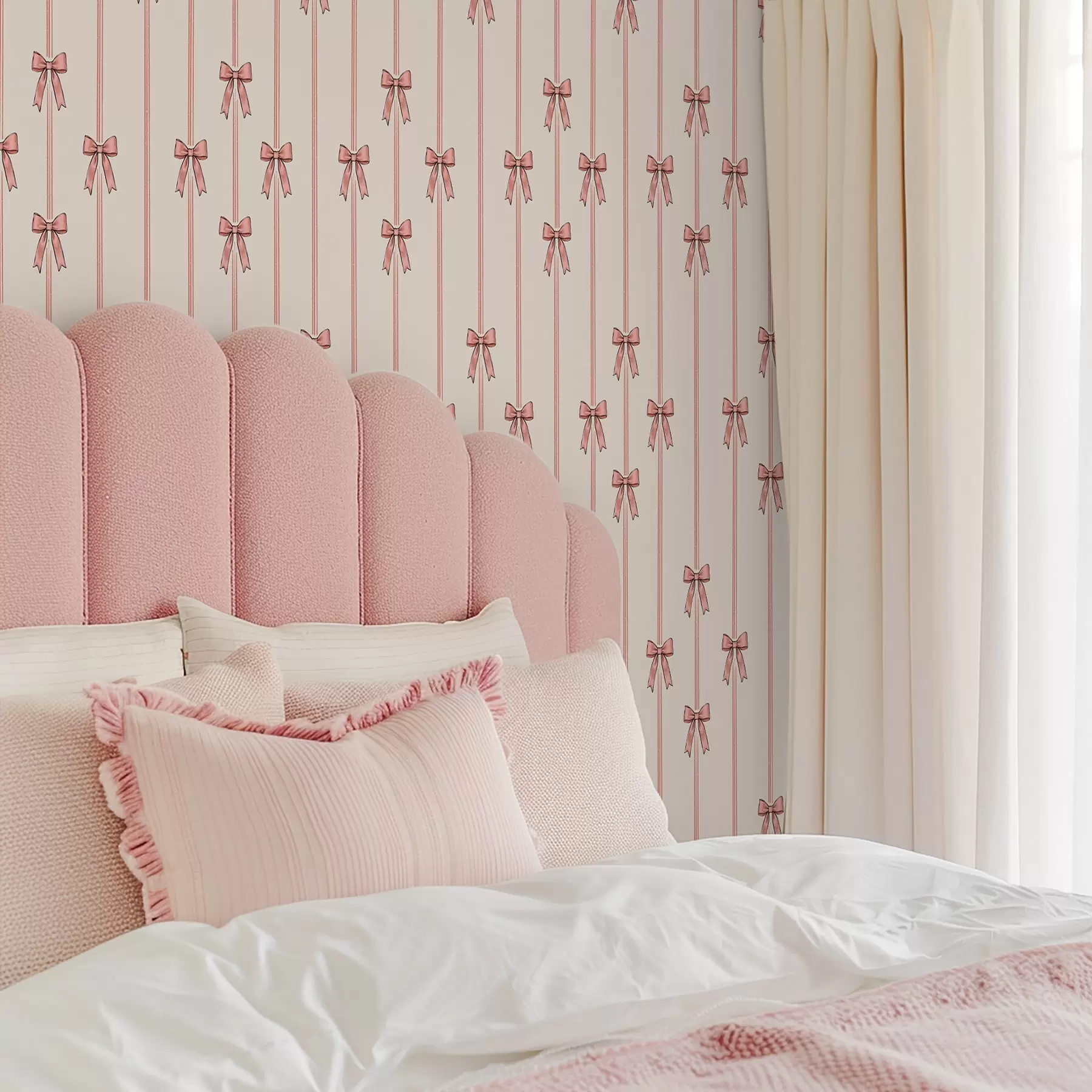 carta da parati Nastri verticali con fiocchi, sfondo avorio nr. a00653