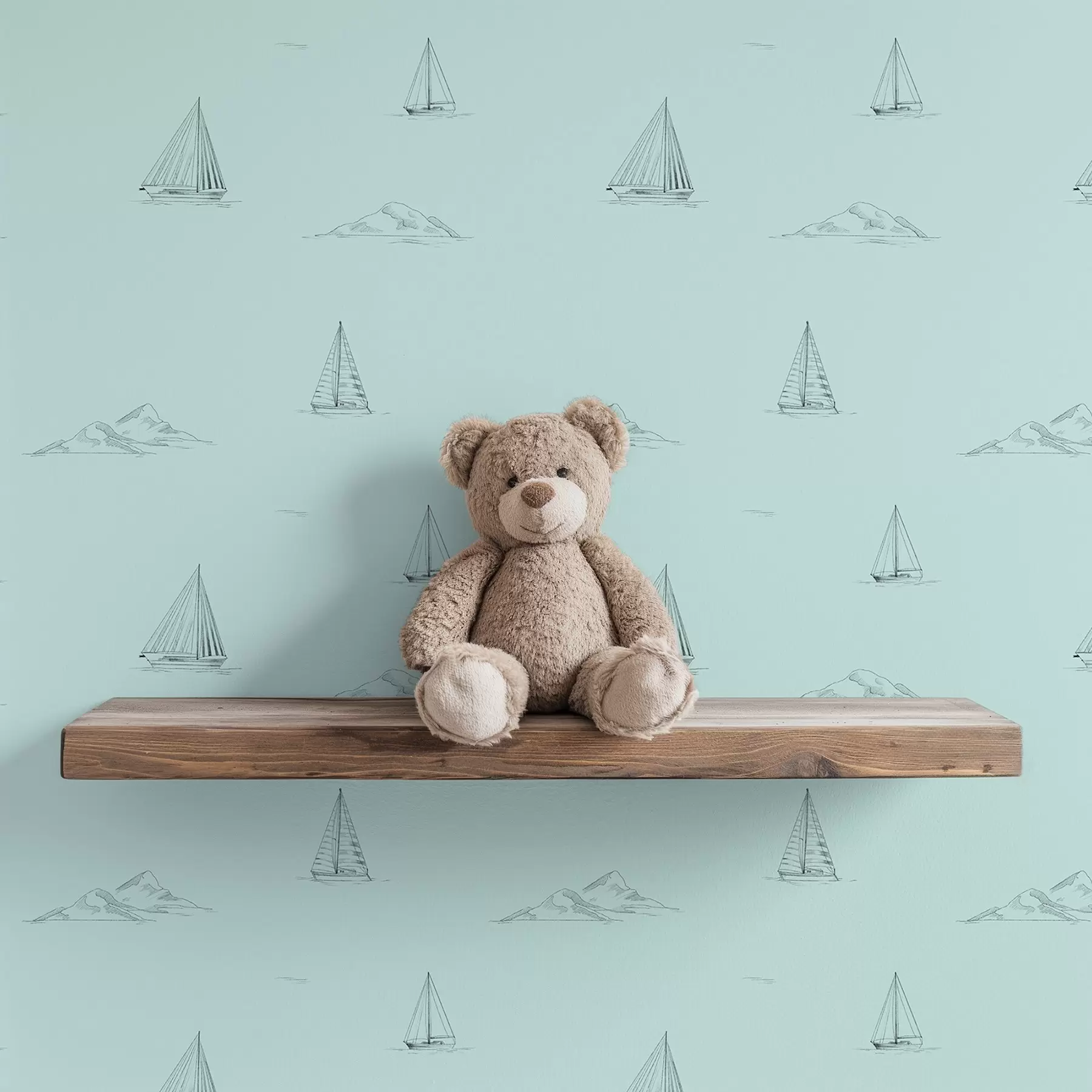 carta da parati Disegna yacht e isole su sfondo verde menta nr. a00654v4