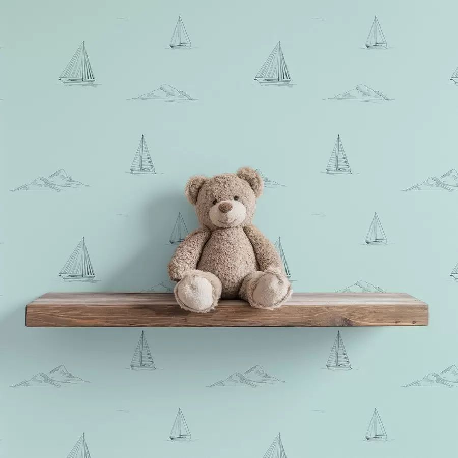 carta da parati Disegna yacht e isole su sfondo verde menta nr. a00654v4