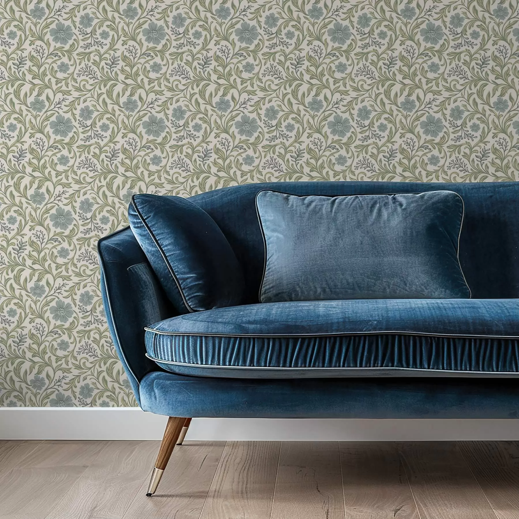 carta da parati Ornamento floreale grigio salvia su sfondo chiaro nr. a00712