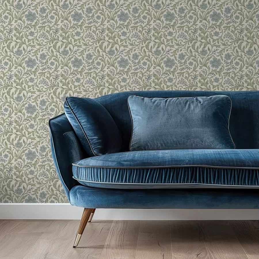 carta da parati Ornamento floreale grigio salvia su sfondo chiaro nr. a00712