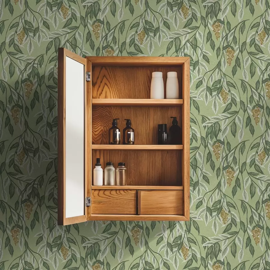 carta da parati Rami con grappoli di bacche su sfondo verde nr. a00734