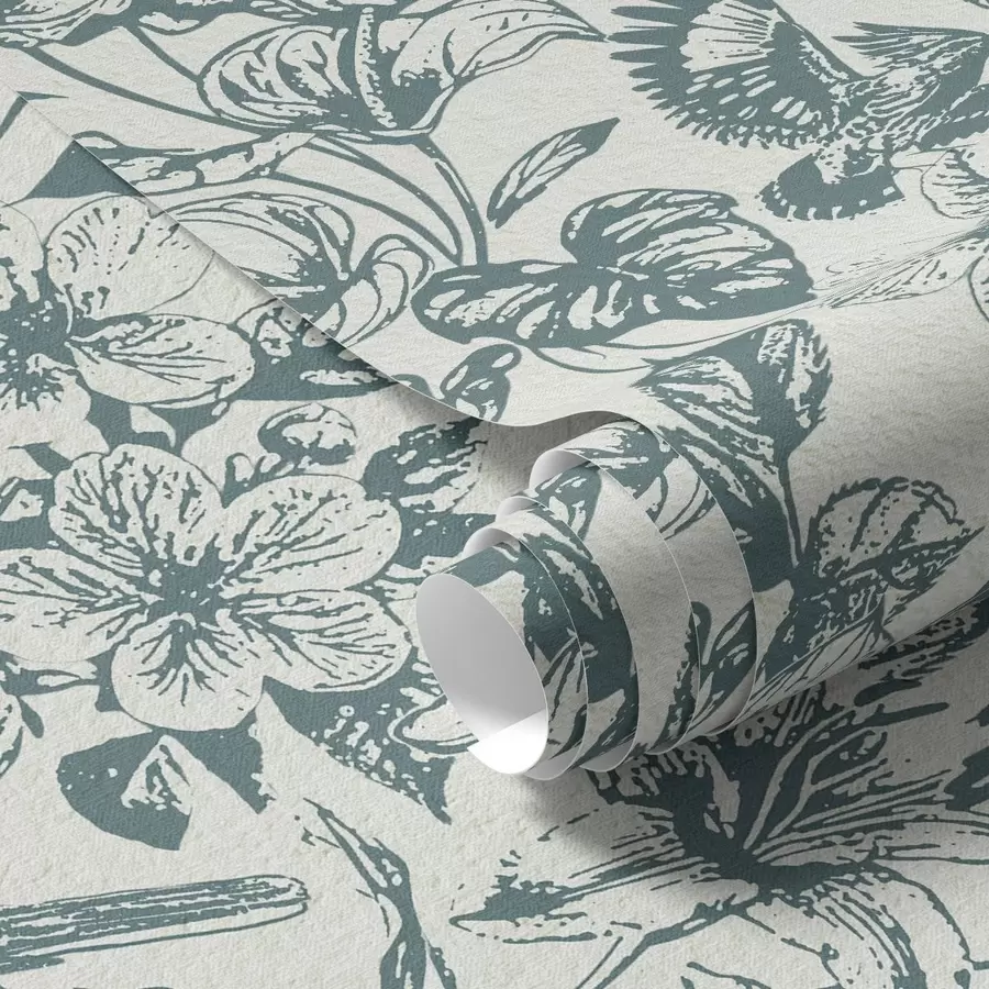 carta da parati Ornamento floreale monocromatico con uccelli nr. a00737