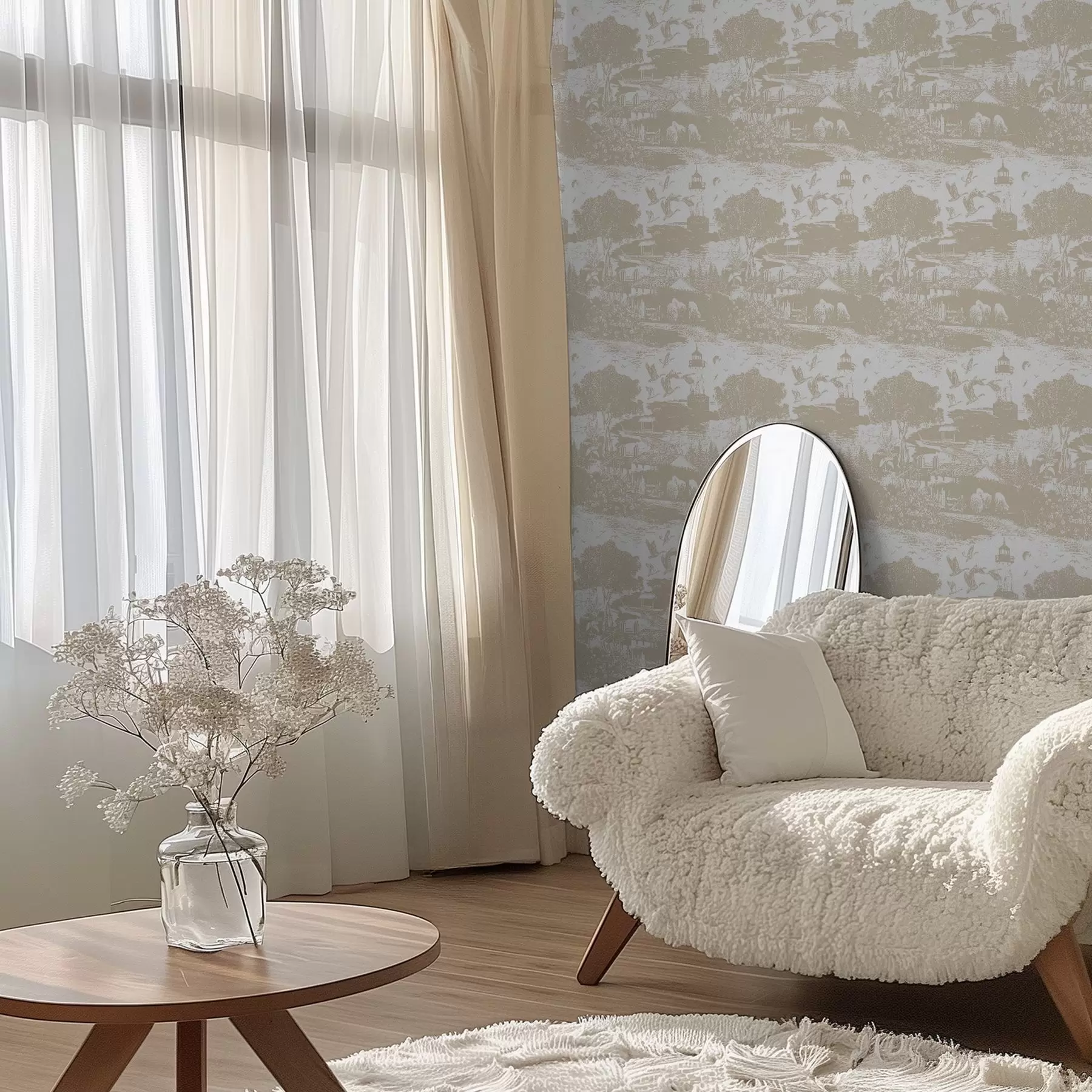 carta da parati Scena con faro, alberi e case in terra di Siena nr. a00739