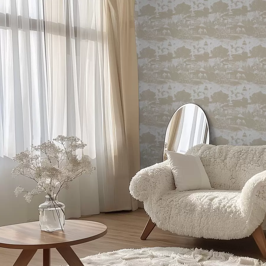 carta da parati Scena con faro, alberi e case in terra di Siena nr. a00739