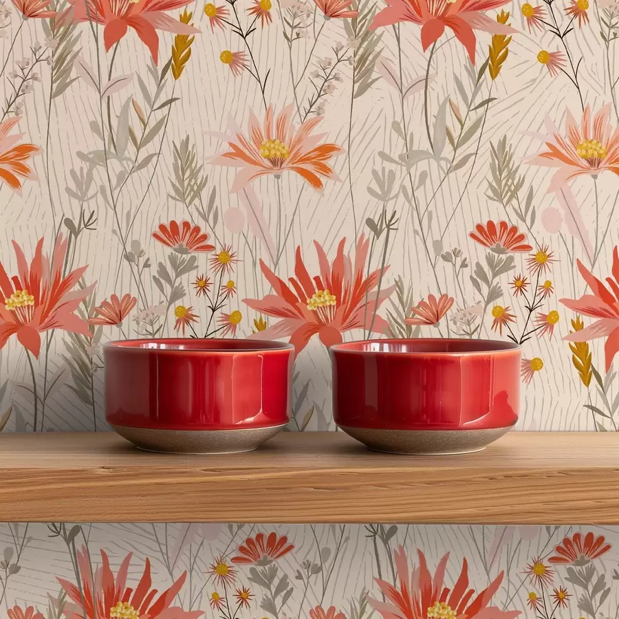 carta da parati Fiori selvatici dai toni caldi su sfondo beige nr. a00751