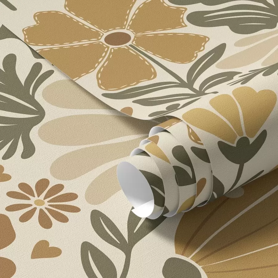 carta da parati Fiori stilizzati in tonalità calde con cuori nr. a00752