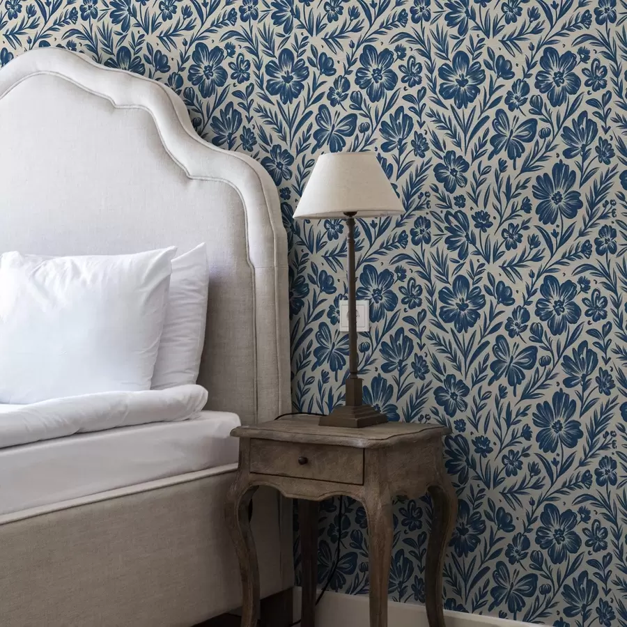 carta da parati Ornamento floreale blu con farfalle nr. a00758