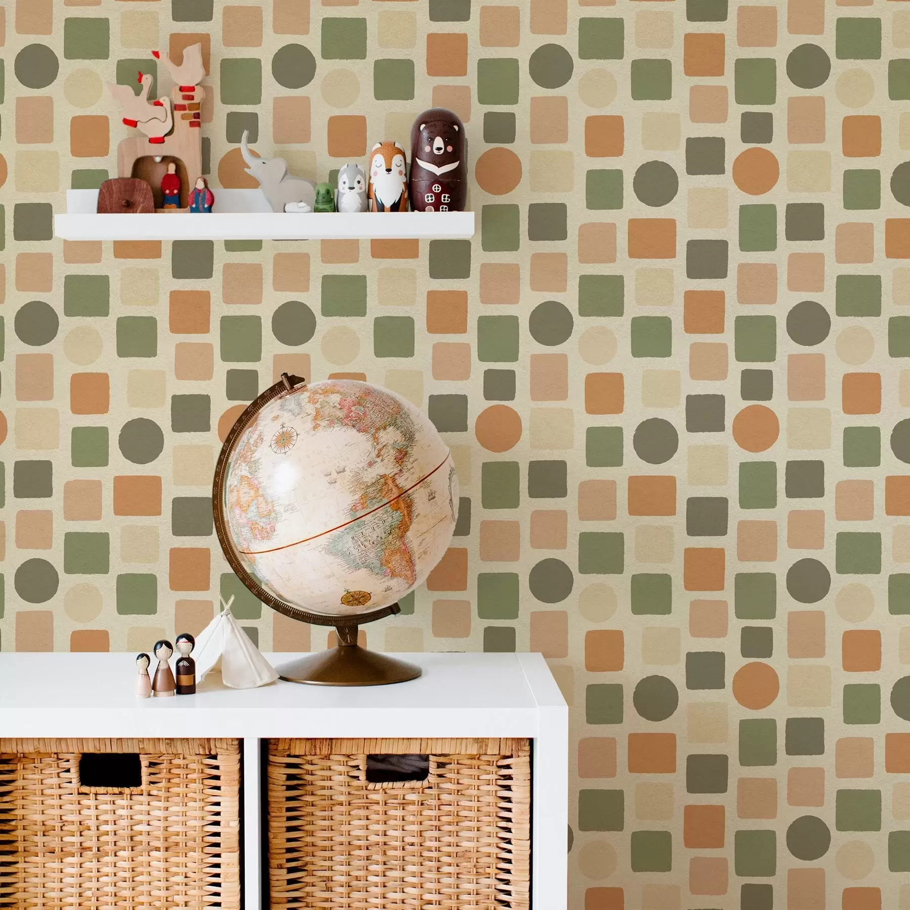 carta da parati Motivo geometrico di quadrati e cerchi in tonalità calde nr. a00759