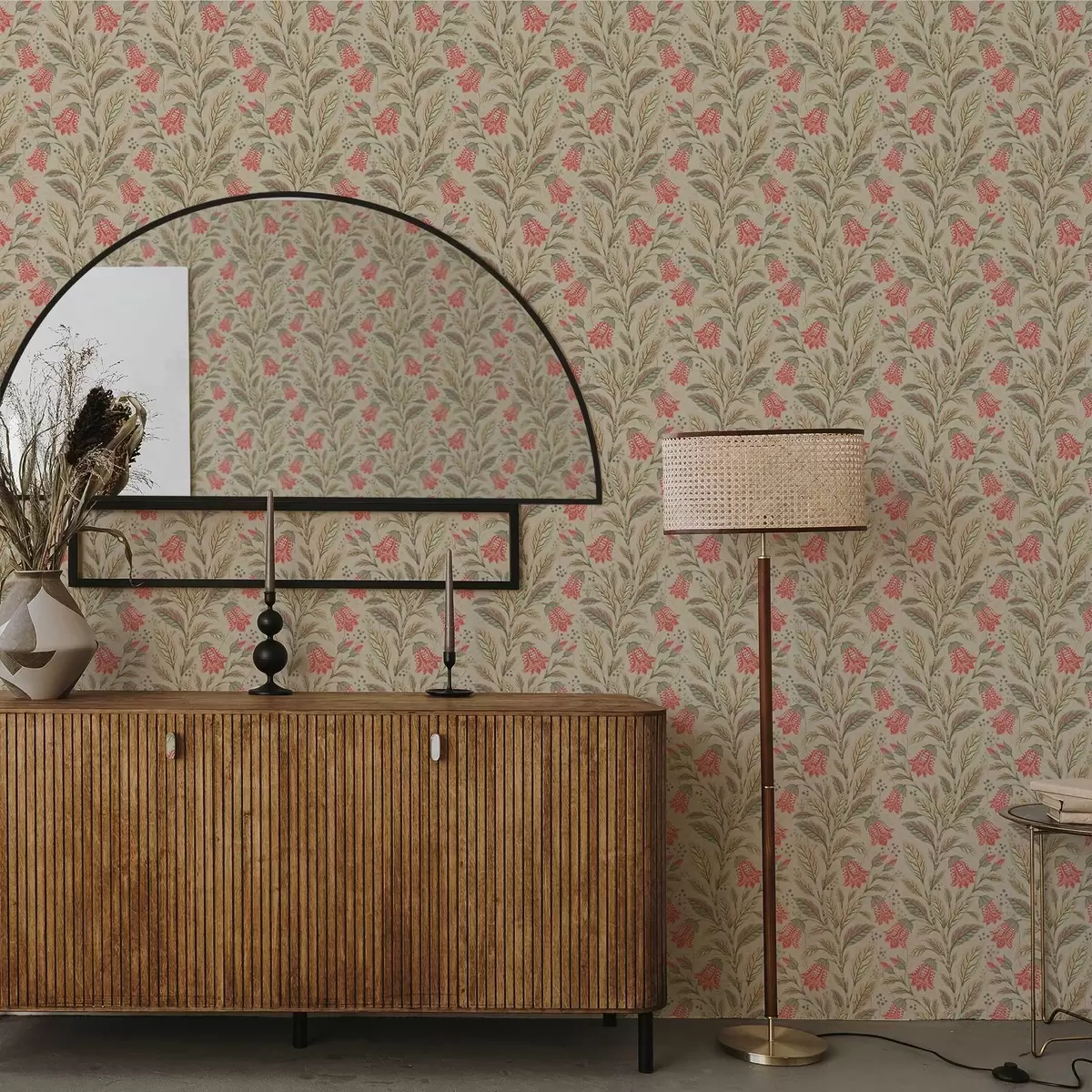 Carta da parati Piccoli fiori con campanelle in tonalità rosa-verde a00760