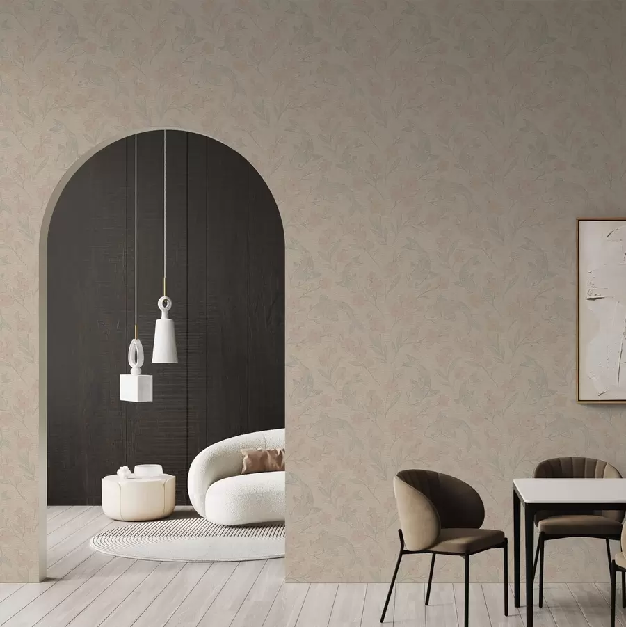 carta da parati Carpe tra fiori in delicate tonalità beige-rosa nr. a00766