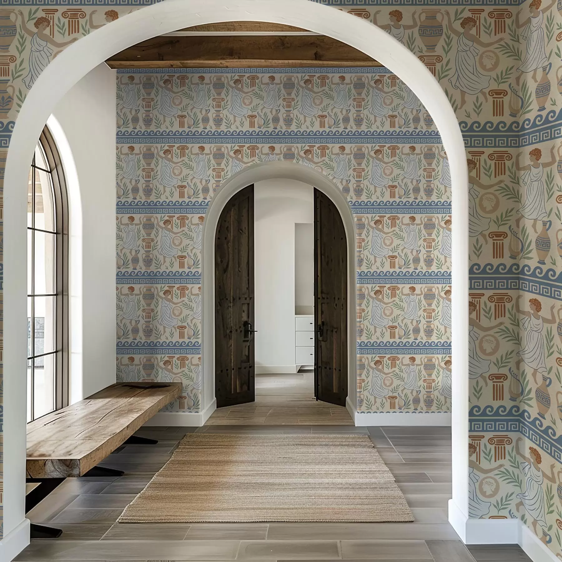 carta da parati Antico ornamento greco con figure, vasi e colonne nr. a00768