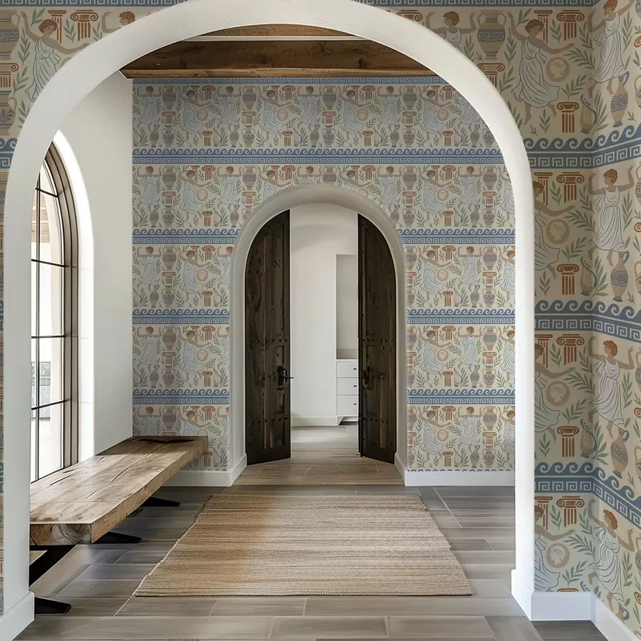 carta da parati Antico ornamento greco con figure, vasi e colonne nr. a00768