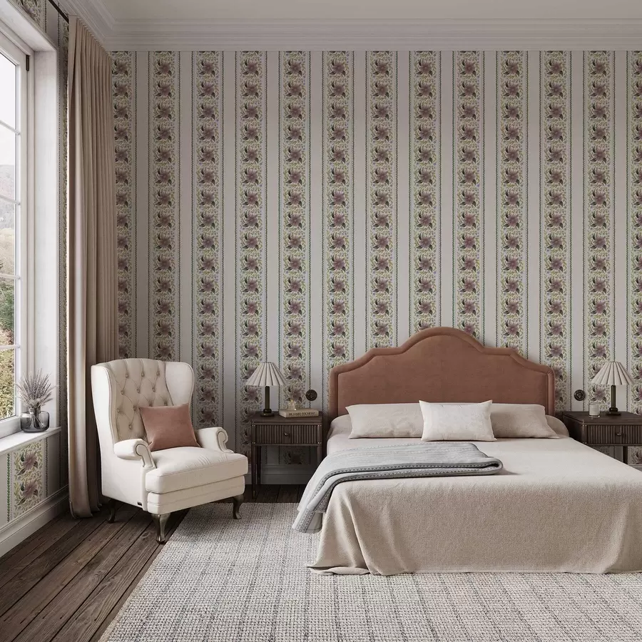 carta da parati Righe floreali verticali nei toni del lilla-blu nr. a00809