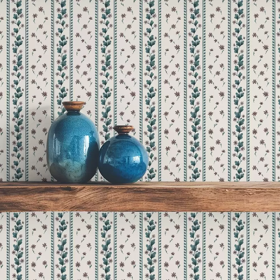 carta da parati Strisce floreali verticali nei toni del blu-marrone nr. a00811