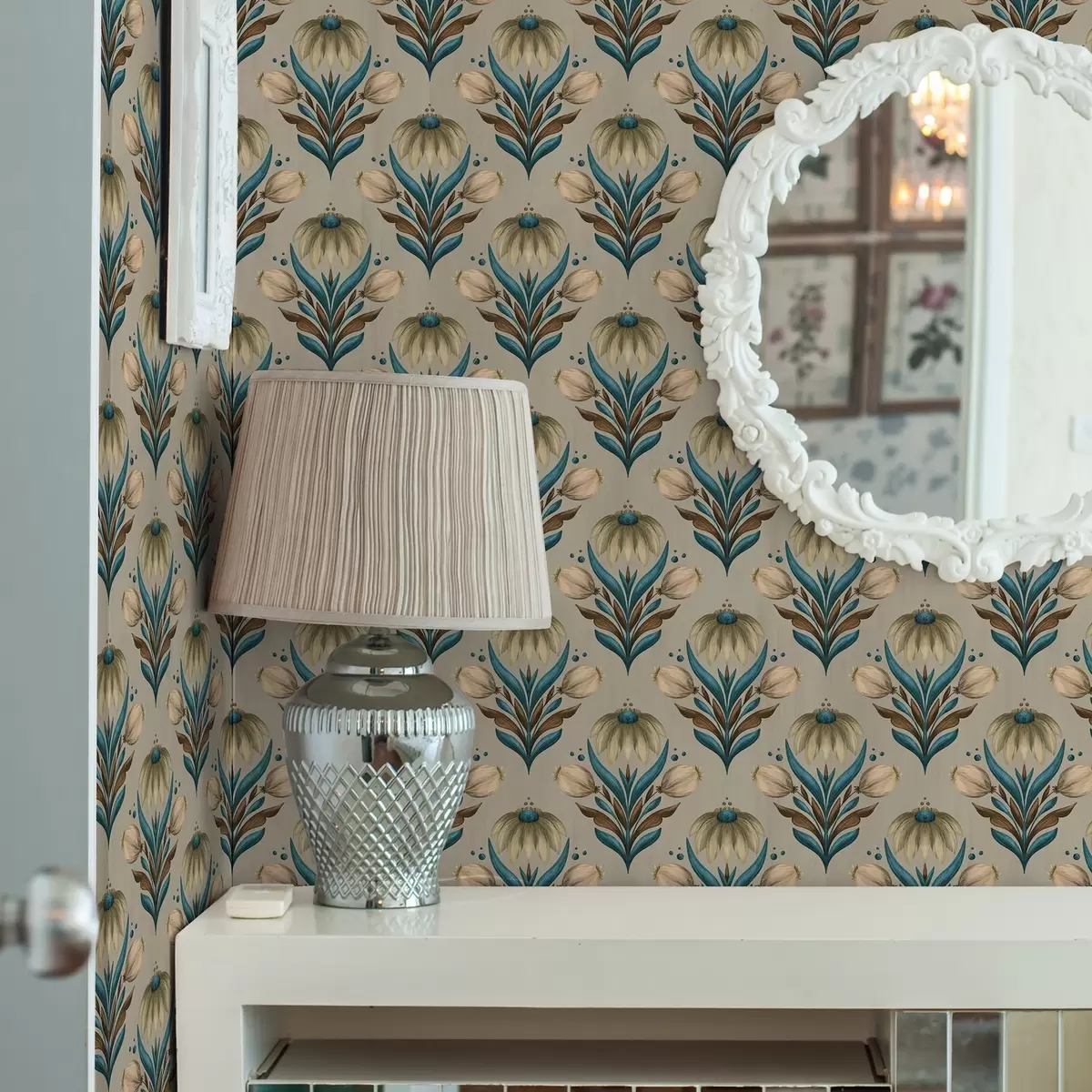 Carta da parati Ornamento floreale simmetrico dai toni caldi a00812