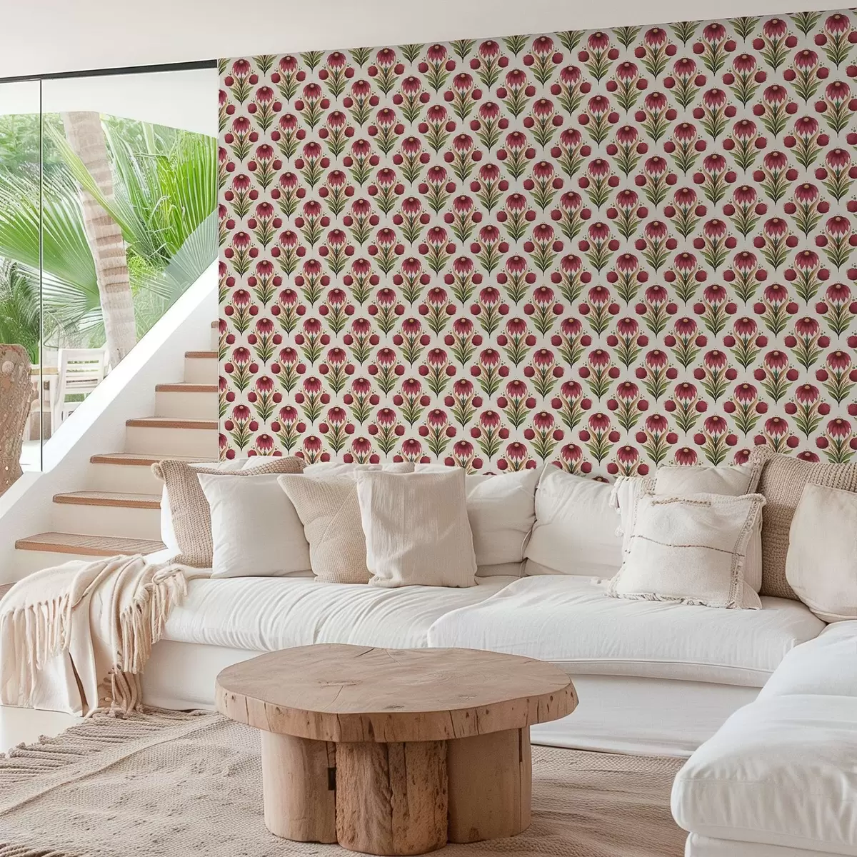 Carta da parati Ornamento floreale simmetrico nei ricchi toni del rosso e del verde a00812v4