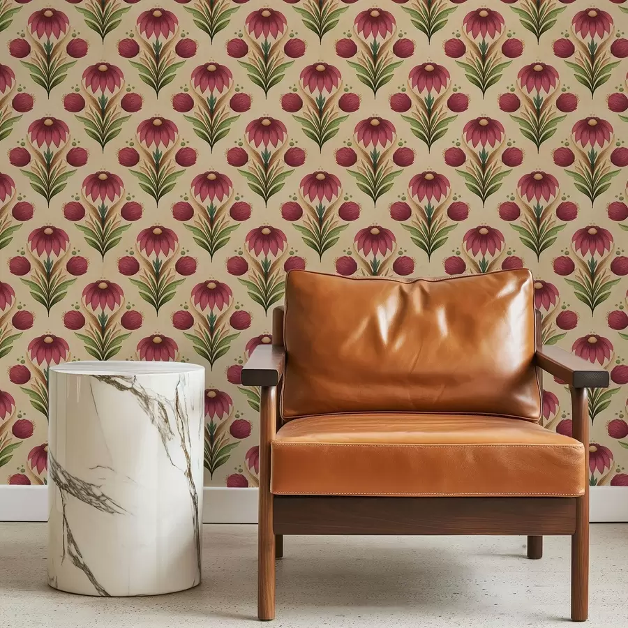 carta da parati Ornamento floreale simmetrico su sfondo beige caldo nr. a00812v6