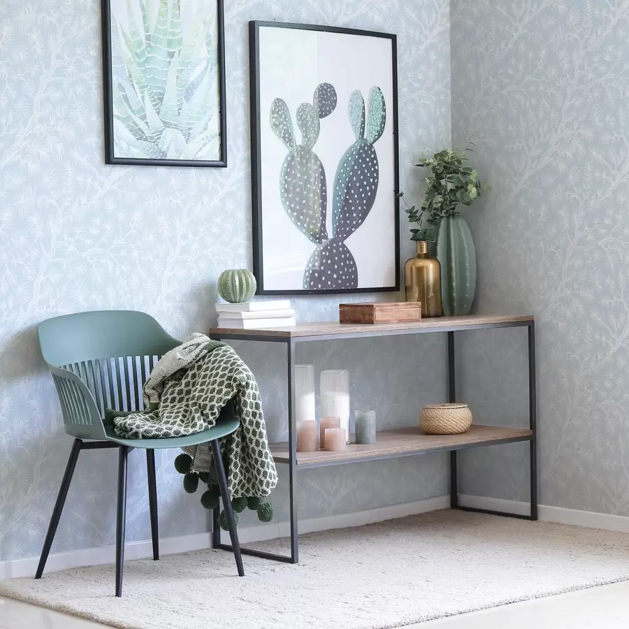 carta da parati Rami di pino in tonalità chiare su sfondo blu nr. a00838