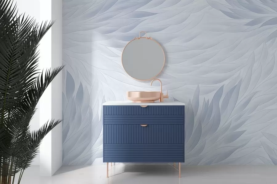 carta da parati Foglie ondulate nei toni dell'azzurro nr. w04610v1