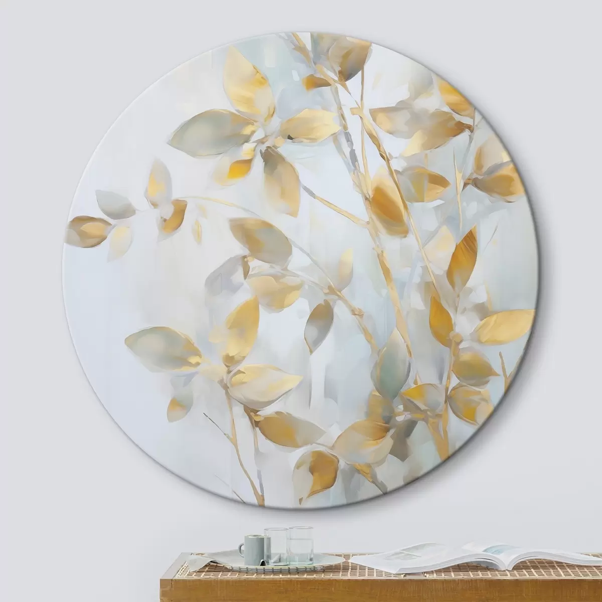 Quadri rotondi Foglie astratte imitazione di pittura r46348