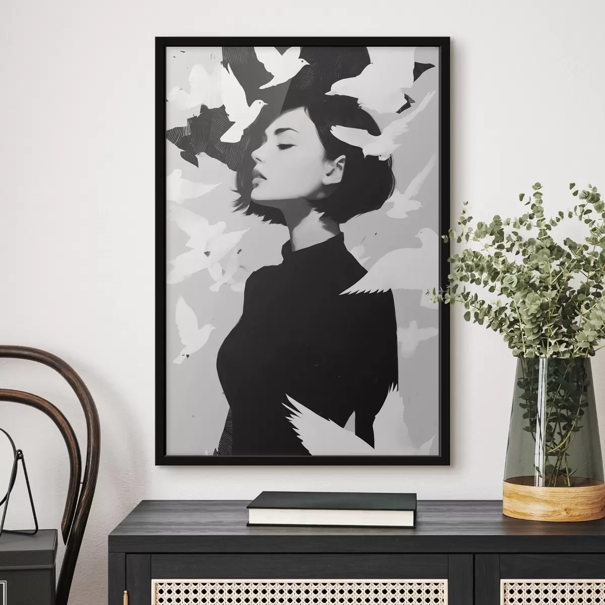 Poster Ragazza con uccelli f46369