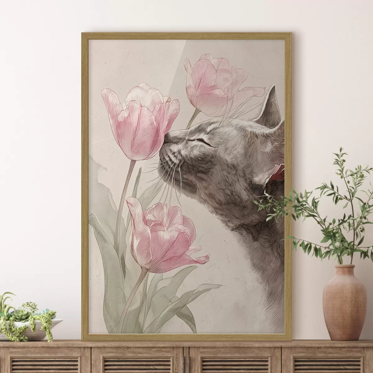 Poster Gatto e fiori f46427