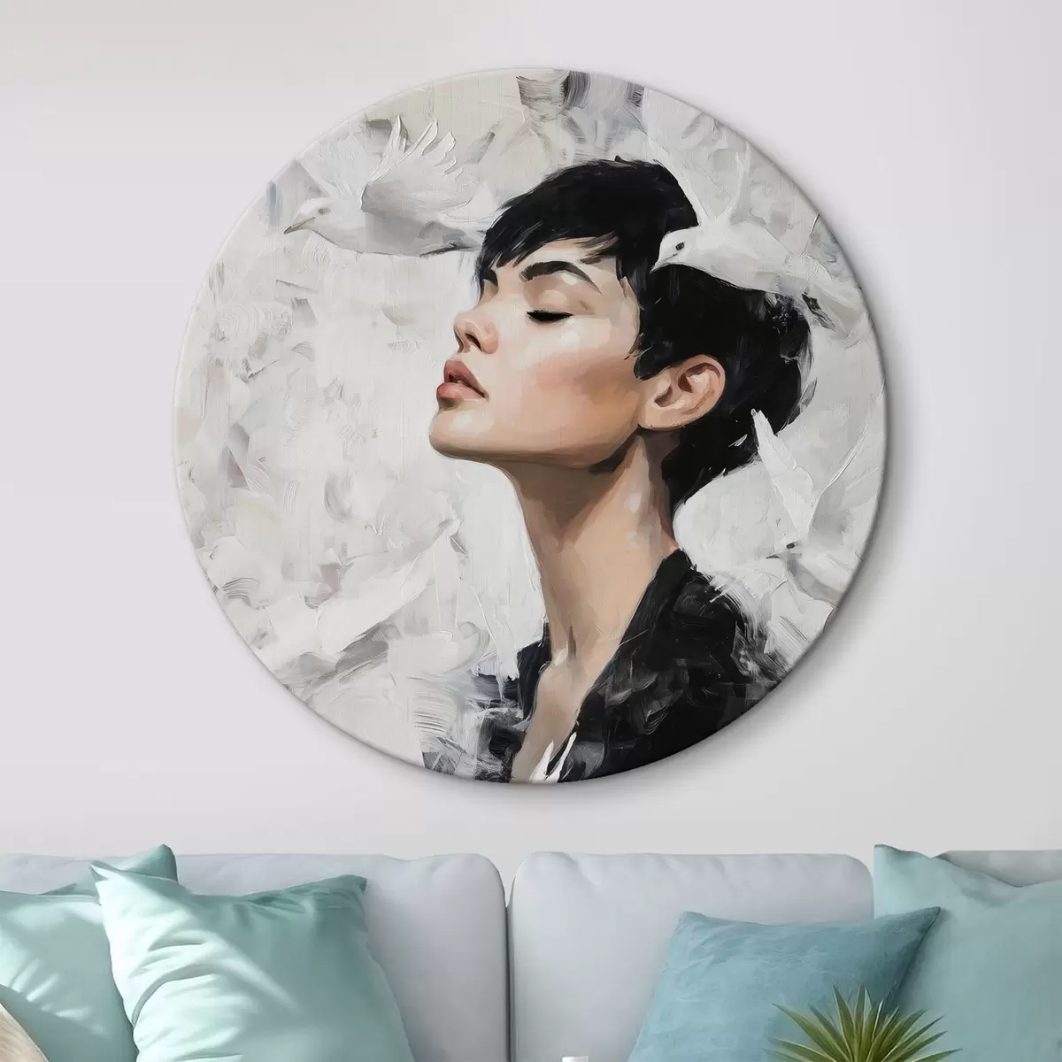 Quadri rotondi Ragazza e uccelli r46365