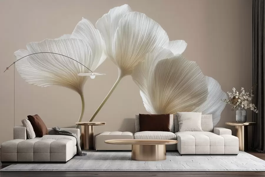 Carta da parati Floreale tre delicati fiori su sfondo beige n. w04810