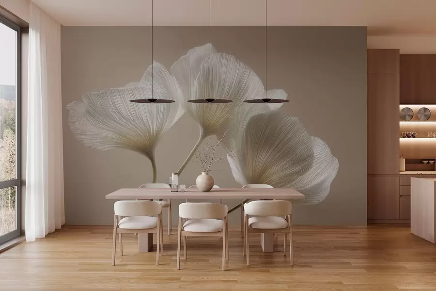 Carta da parati Floreale tre delicati fiori su sfondo beige n. w04810