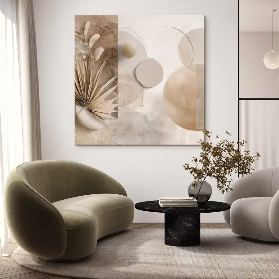 carta da parati Foglie di palma essiccate e cerchi 3D nei toni del beige nr. s46310