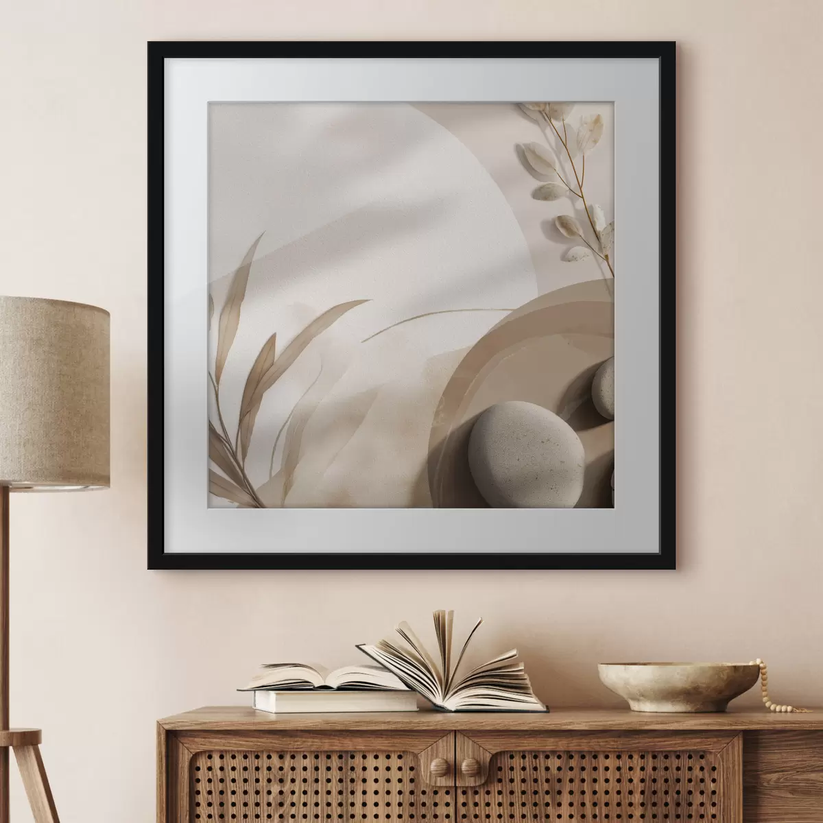 Poster Pietre e ombre sulla parete nei toni del beige f46311