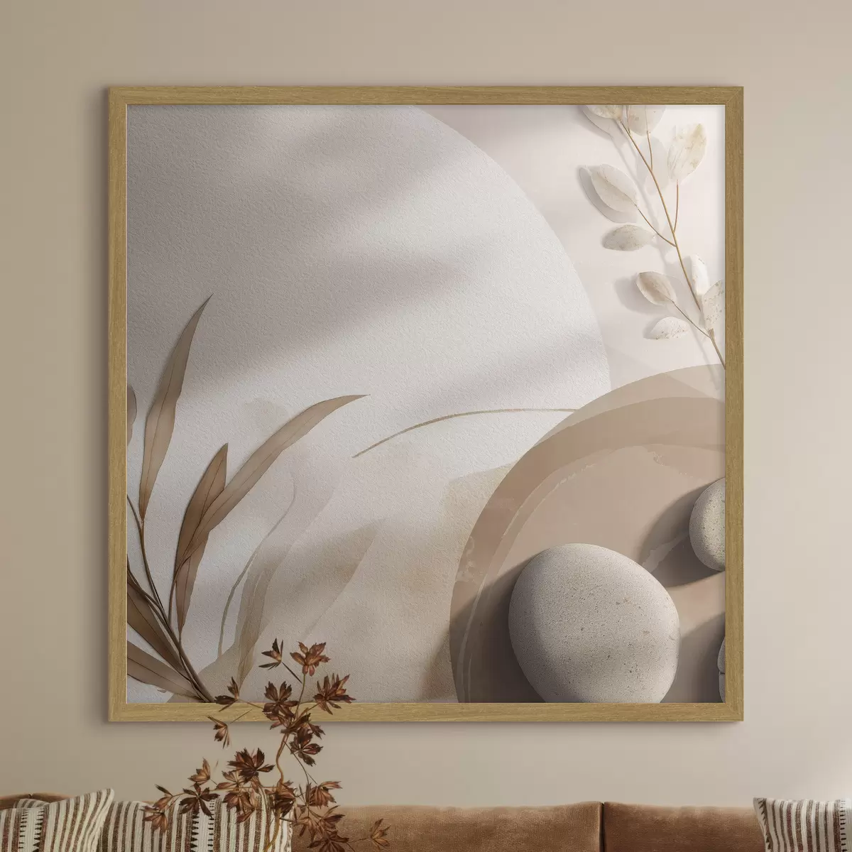 Poster Pietre e ombre sulla parete nei toni del beige f46311